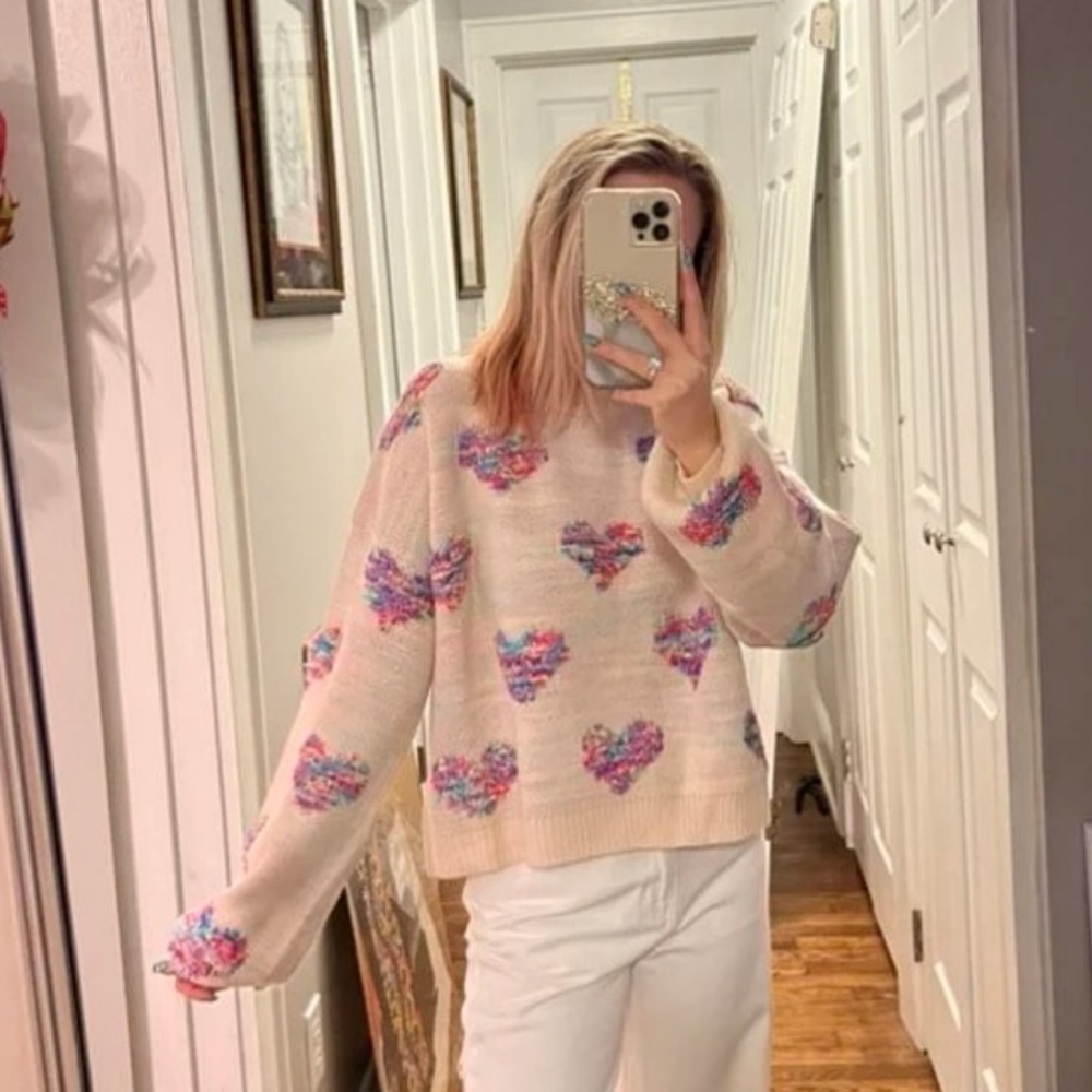 Sweater heart rainbow knit womens fuzzy cute - Picture 13 of 13